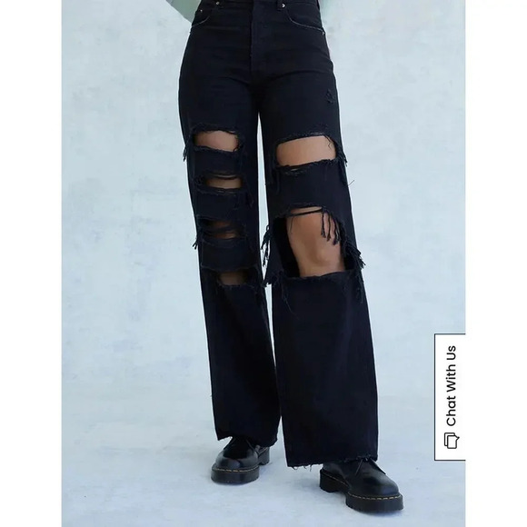 PacSun Women's Size 26 High Waisted Distressed Black Baggy Jeans - Picture 2 of 9